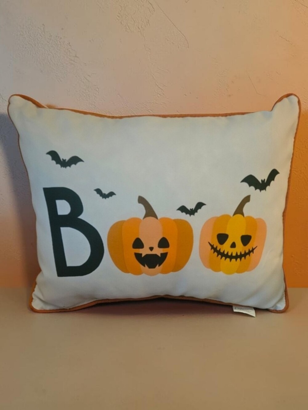 Mainstays Halloween BOO Lumbar Throw Pillow Pumpkin & Bat Accent